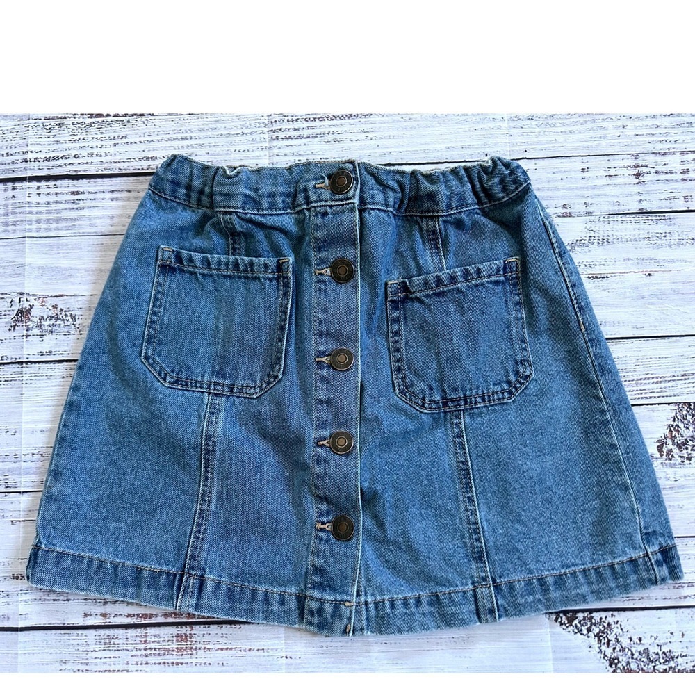 Forever 21 Denim Jean Mini Skirt Stretch‎ Button Front Pockets Womens 27